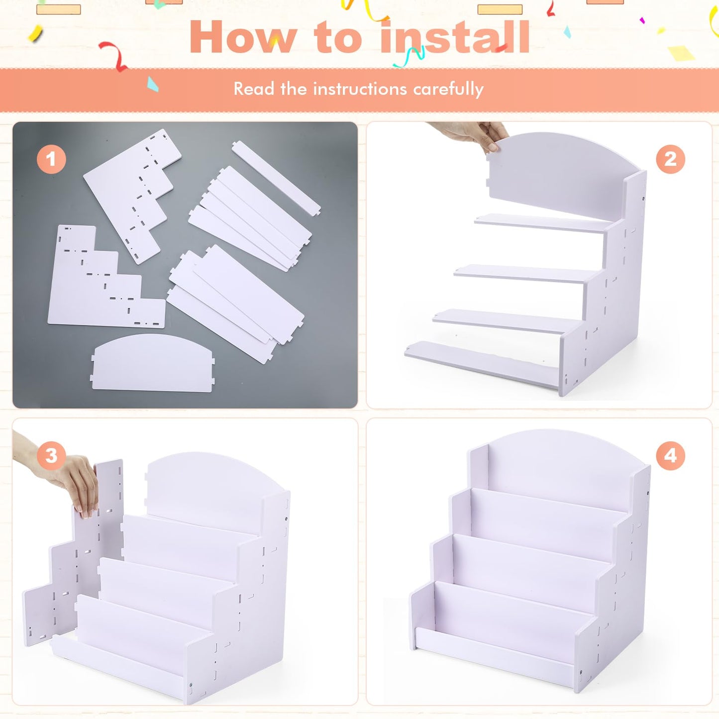Sunnychicc 1 Pack 4-tiered Greeting Card Display Stand Bookmark Organizer Display Multi Purpose PVC Displaying Rack for Stickers Postcard Love Note Vendors Booth Brochure (13.2 x 12 x 10.2 Inch,White)