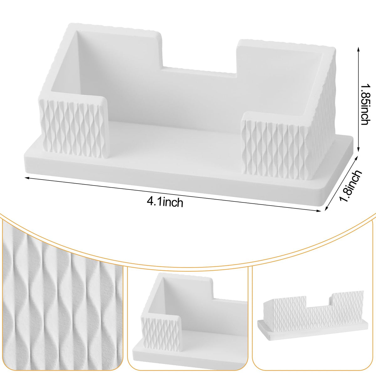 LemonRoad 2 Pcs Modern Concrete Business Card Holders for Desk Aesthetic Fluted Minimalist Concrete Business Card Display Stand Postcard Holder Organizers for Office Table Decor Desktop (White)