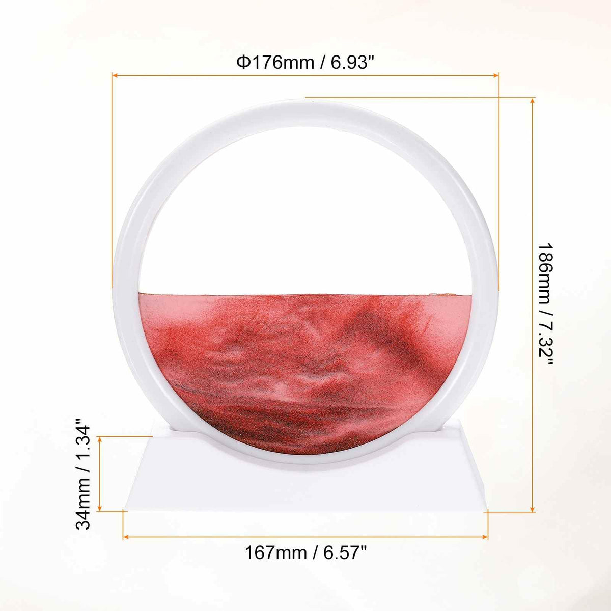 HEARTOOL Moving Sand Art Picture 7" Round Tempered Glass 3D Liquid Motion Deep Sea Flowing Sand Scene with Display Frame Perfect for Desktop & Office & Work Decoration (Red)