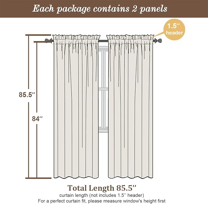 Chyhomenyc Sage Green Semi Sheer Curtains 84 Inches Long 2 Panels Set, Light