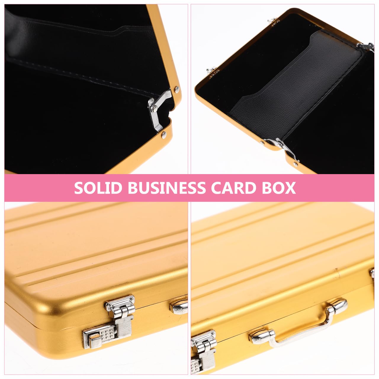 Mini Briefcase Metal Business Card Holder Case - Aluminum Postcard Box Portable, Gold Small Briefcases Gift with Waterproof Pocket Credit Holder for Professional Women Men's Cards & ID Organizer