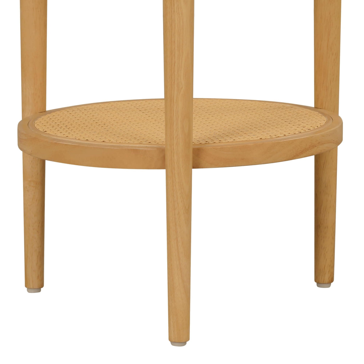 Nathan James Sonia Boho Round Accent End Table, Natural Sofa Side Table in Light Wood with Rattan Storage Shelf for Living Room, Bedroom or Nursery, Light Brown