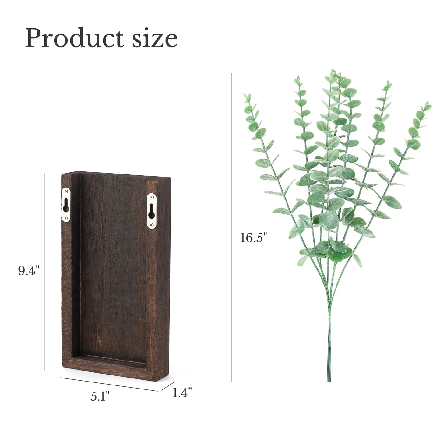 Dahey 2 Pack Wood Wall Planter Vase with Artificial Eucalyptus Farmhouse Wall Hanging Decor Pocket Planter for Indoor Fake Plants Greenery, Living Room Bedroom Kitchen Home Office Decoration