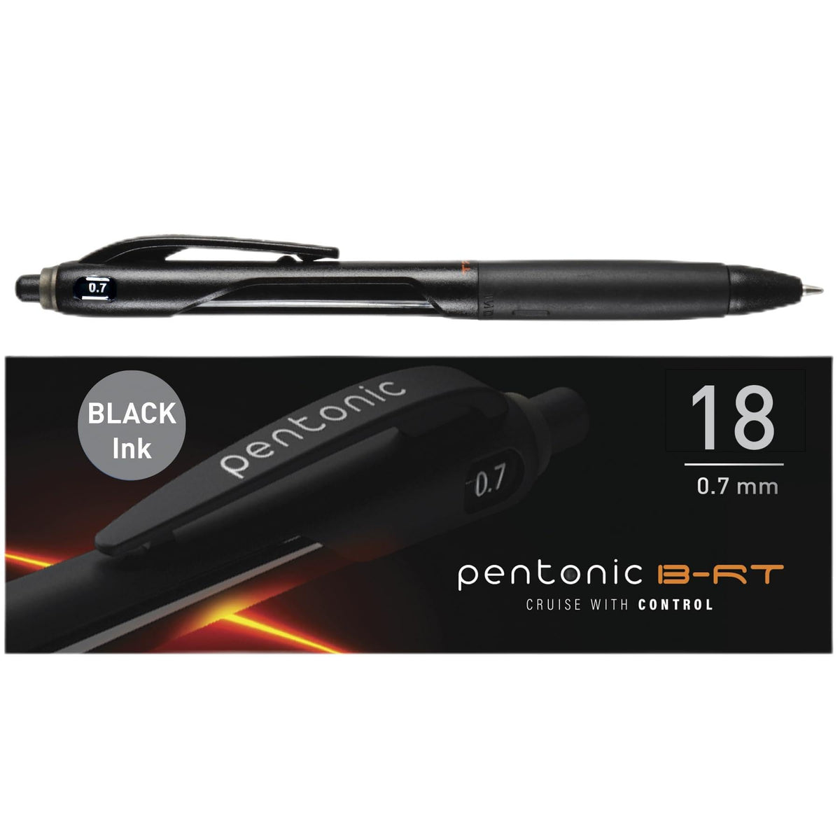 Pentonic BR-T Retractable Ballpoint Pens, 18 Count, Black Ink, 0.7 mm Fine Point, Smooth Writing For Journaling, Office & School (PEN12124)