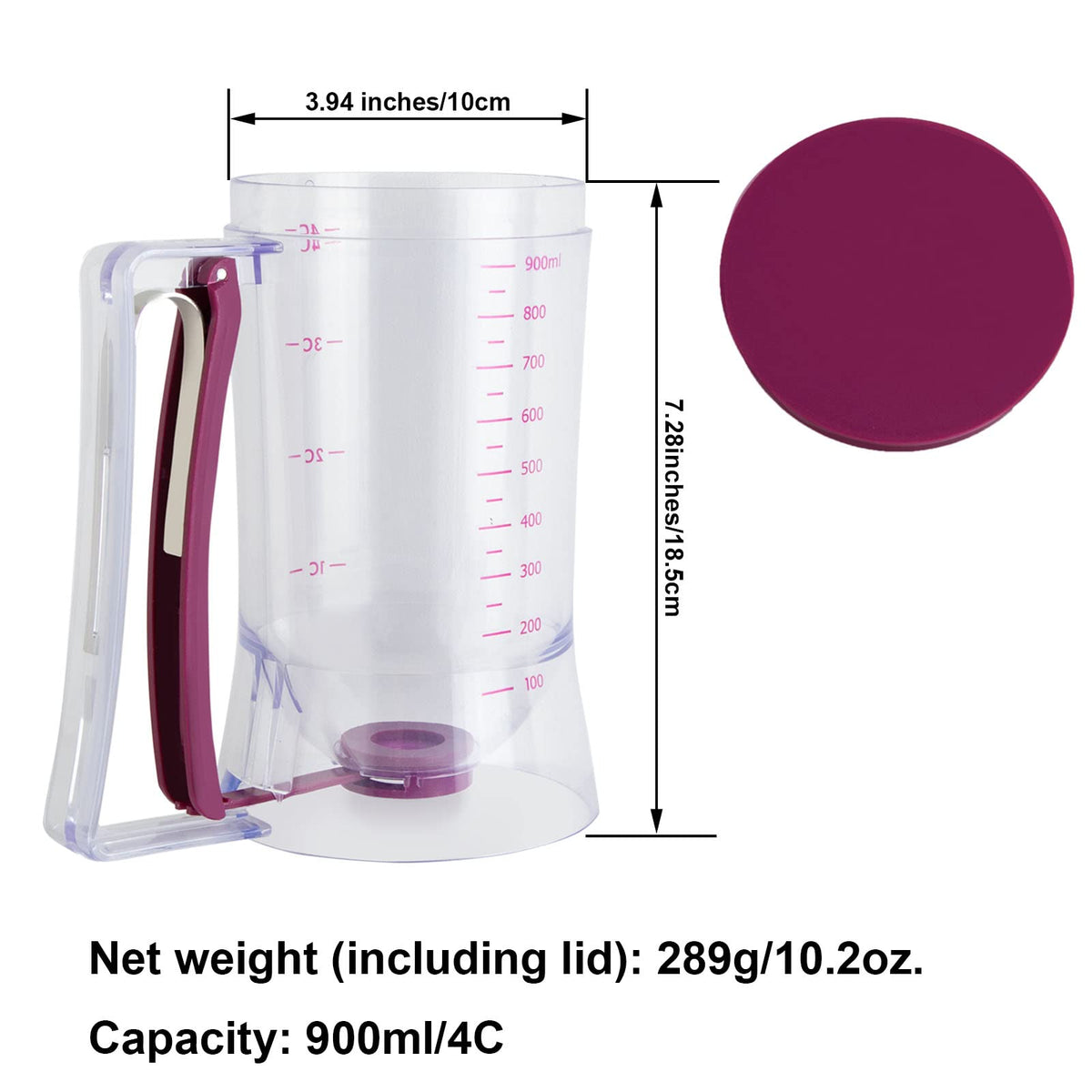 CHuangQi Cake Batter Dispenser for Pancake Cupcake Waffles, Perfect Baking Tool with Measuring Label