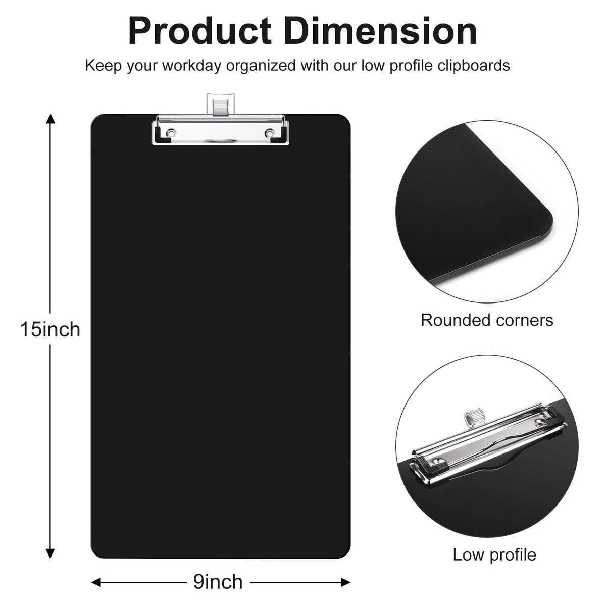 Zoenley Legal Size Clipboard with Pen Holder, Black 8.5 x 14 Plastic Clip Board for Lawyer, Nurse, Business, Size 9 x 15, with Low Profile Clip, Office & School Supplies（2Pack）