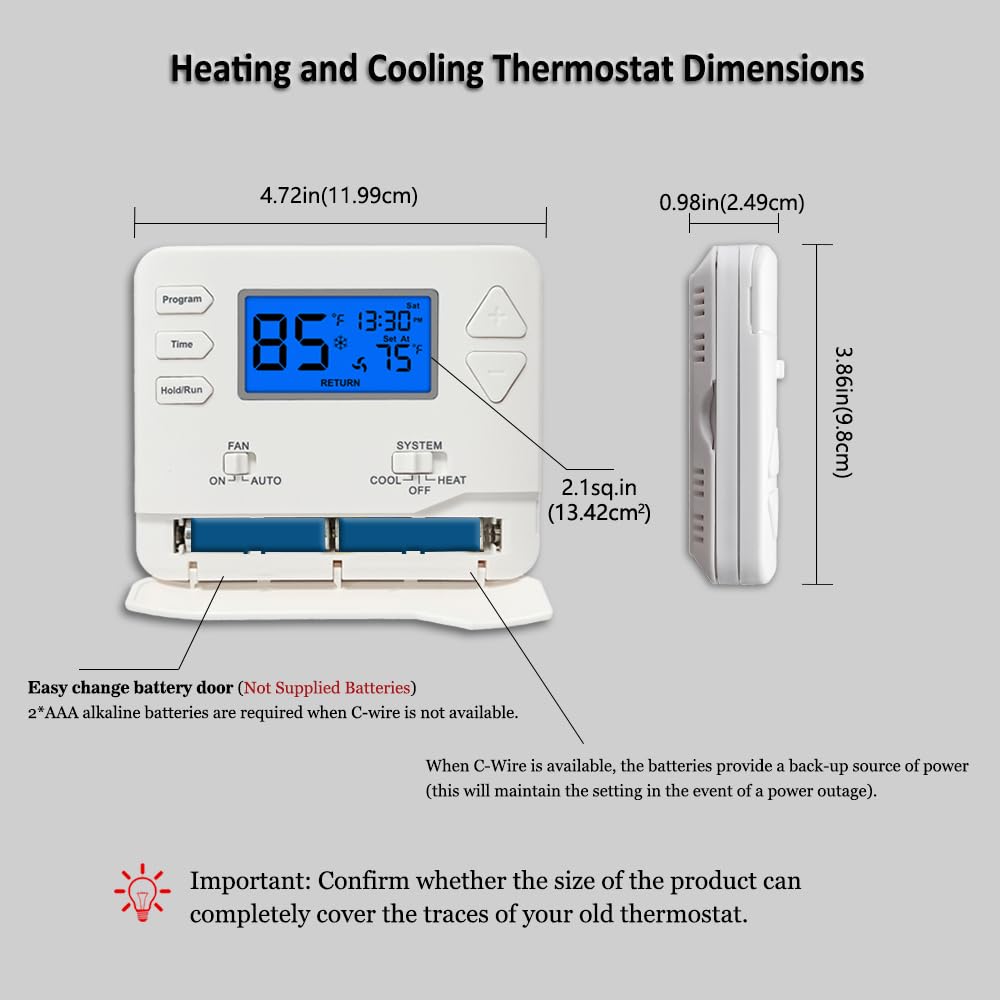 Programmable Thermostat for Home,Conventional Single-Stage Systems,5-1-1 Day Programmable Digital Energy-Saving Thermostat,up to 1 Heat/1 Cool Compatible with Gas System,Blue Backlight