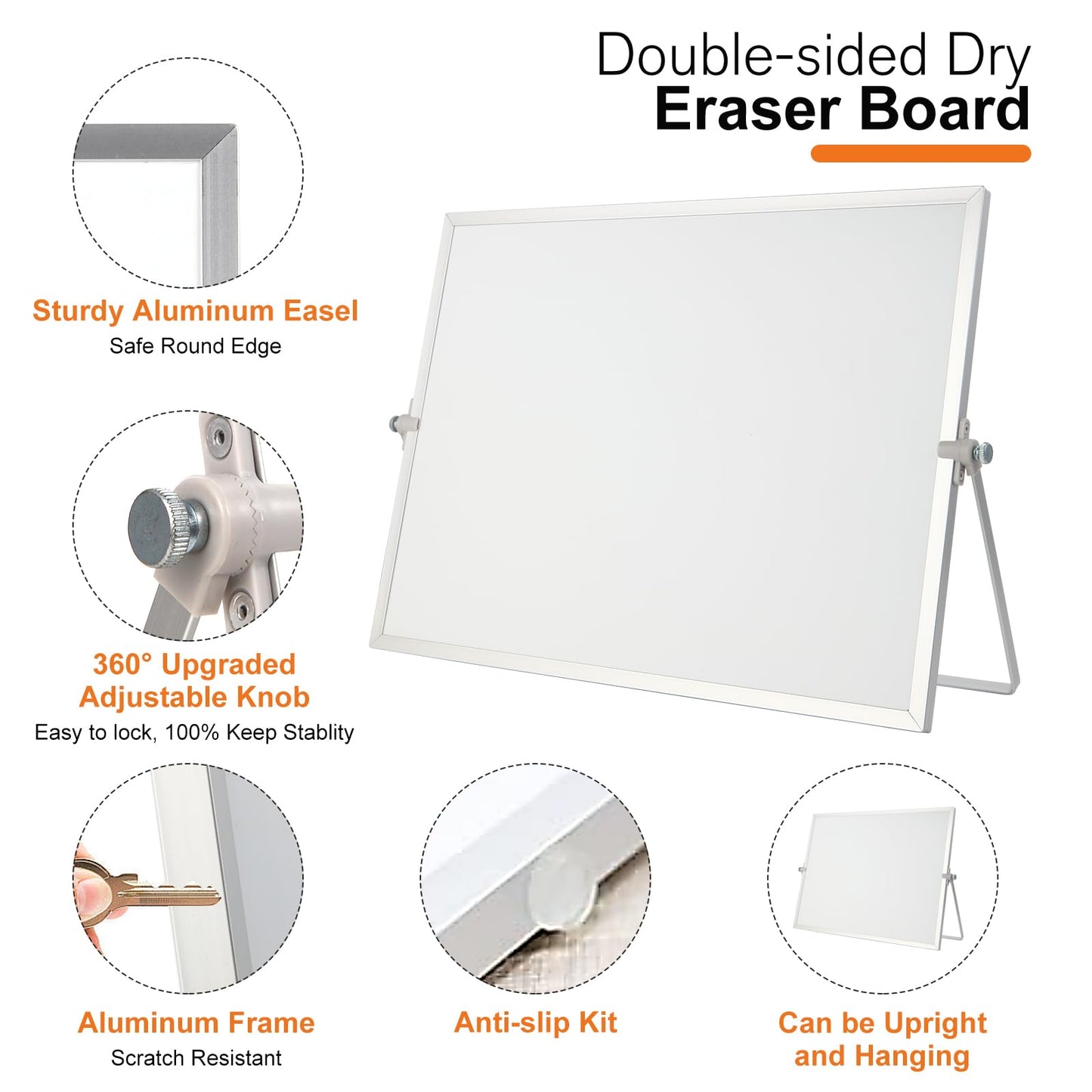 Dry Erase WhiteBoard, Aisuoker 16 x 12inch Magnetic Desktop Whiteboard with Stand, 10 Markers, 10 Magnets and 1 Eraser, Portable Double-Sided White Board for Kids Drawing Memo to Do and List Wall