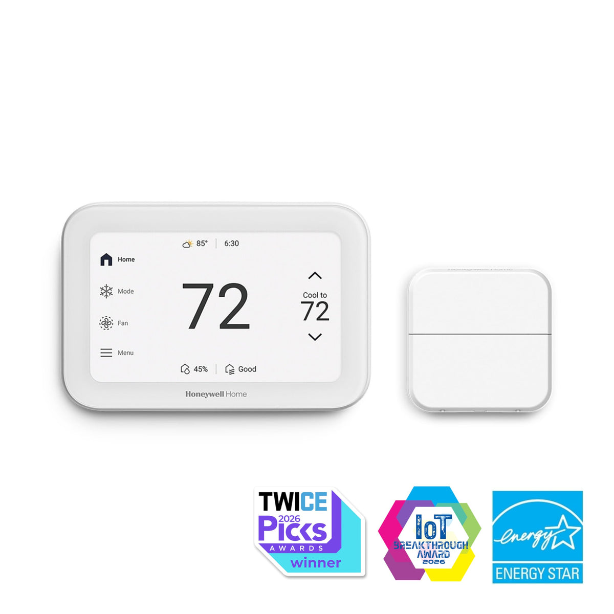Honeywell Home X8S Smart Thermostat with Room Sensor, Video Doorbell Compatibility, IAQ Control, and Customizable Touchscreen Display, White