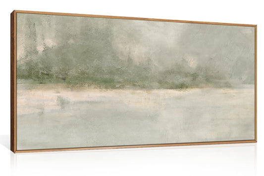 FWIEXA Grey Green Abstract Canvas Wall Art, Neutral Landscape Framed Prints, Modern Lake Scenery Paintings, Beige 20x40In Watercolor Artwork Poster for Farmhouse, Living Room, Bedroom, Office