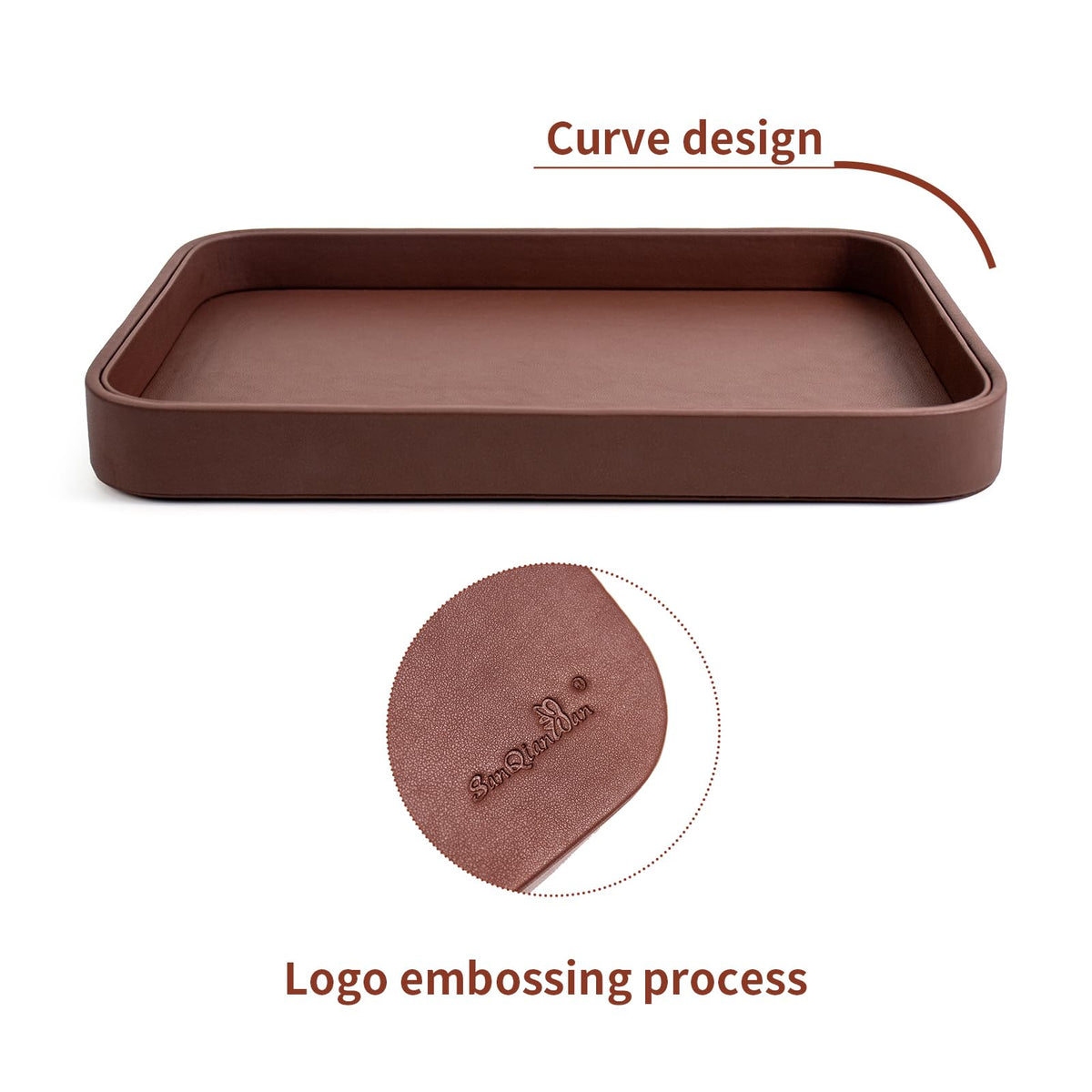 SANQIANWAN Faux Leather Valet Tray for Men Nightstand Bedside Entry Table Tray Catchall Tray for Keys,Wallet,Phone,Watch,Jelwery and Coin Gift for Dad Husband Boyfriend Uncle (Brown)