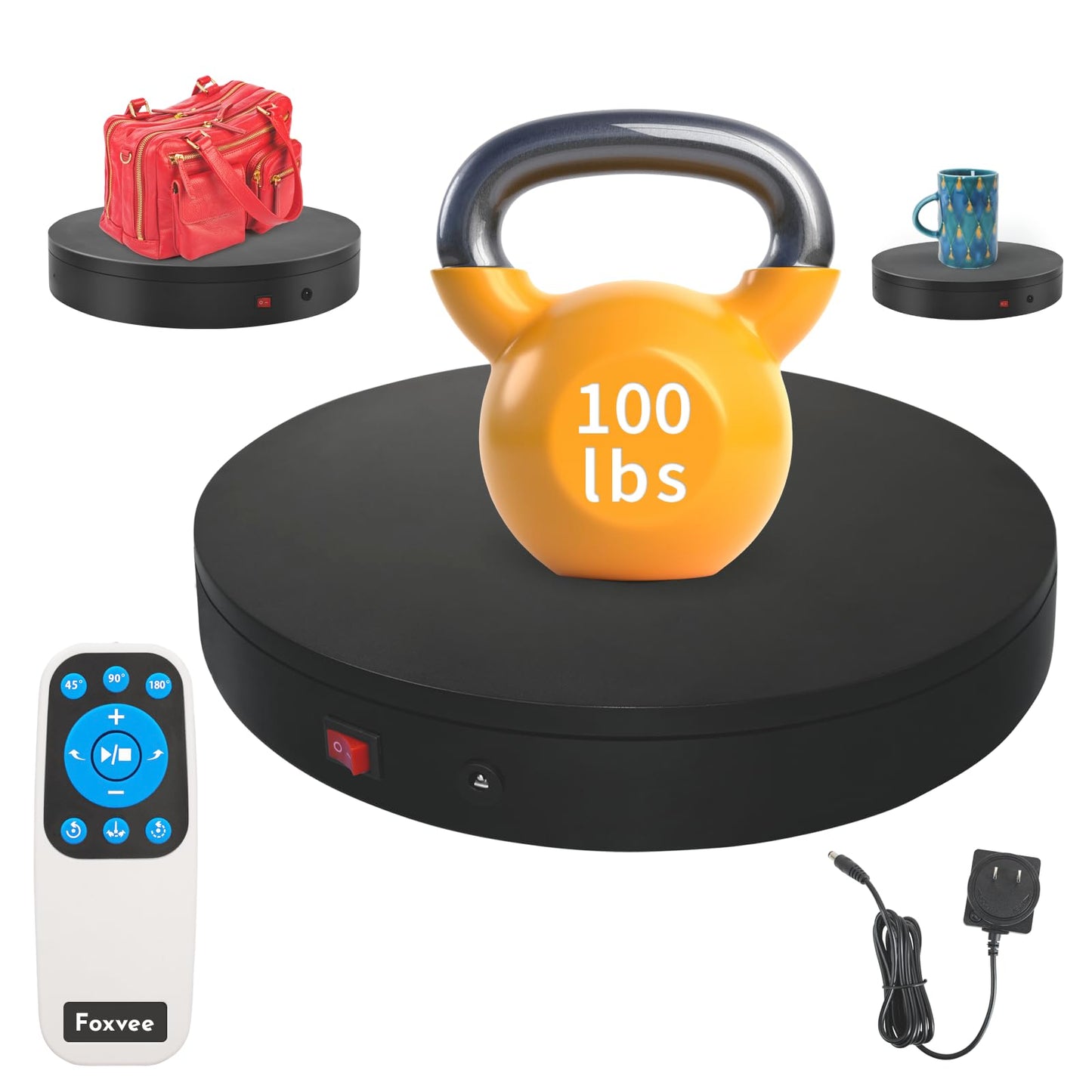 Foxvee Remote-Controlled Motorized Turntable,Motorized Rotating Display Stand,Speed-Adjustable Rotating Platform,Multi-Mode 360° Photography Turntable for 3D Scan,Photography,Showcase(7.87inch/Black)