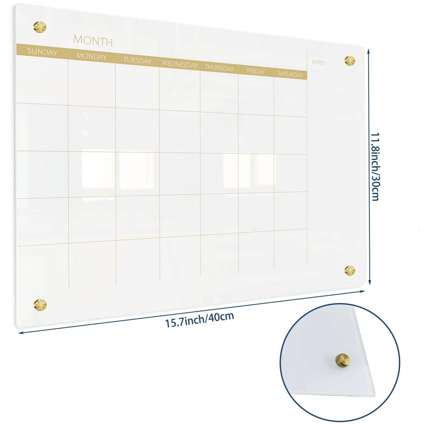 TORASO Glass Dry Erase White Board Monthly Calendar Board, Glass WhiteBoard for Wall, 11.8"x15.7", Planner Board for Home, Office, Schoo（ Monthly-WH-3040）