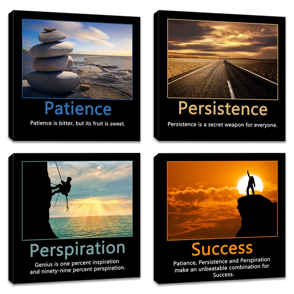 Artsbay Motivational Wall Art Inspirational Quotes Prints Office Wall Decor Classroom Gym Decor Teamwork Framed Painting 16" W x 16" H x 4PCS