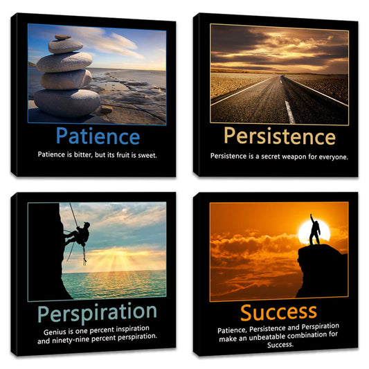 Artsbay Motivational Wall Art Inspirational Quotes Prints Office Wall Decor Classroom Gym Decor Teamwork Framed Painting 16" W x 16" H x 4PCS