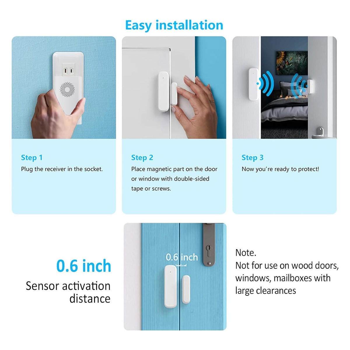 Wireless Door Chime, Door Open Sensor Alarm When Entry Business/Office/Store (500ft Range 51 Ringer Adjustable Volume) Home Alert Bell for Kid/Toddler Safety,1 Receiver +4 Sensors
