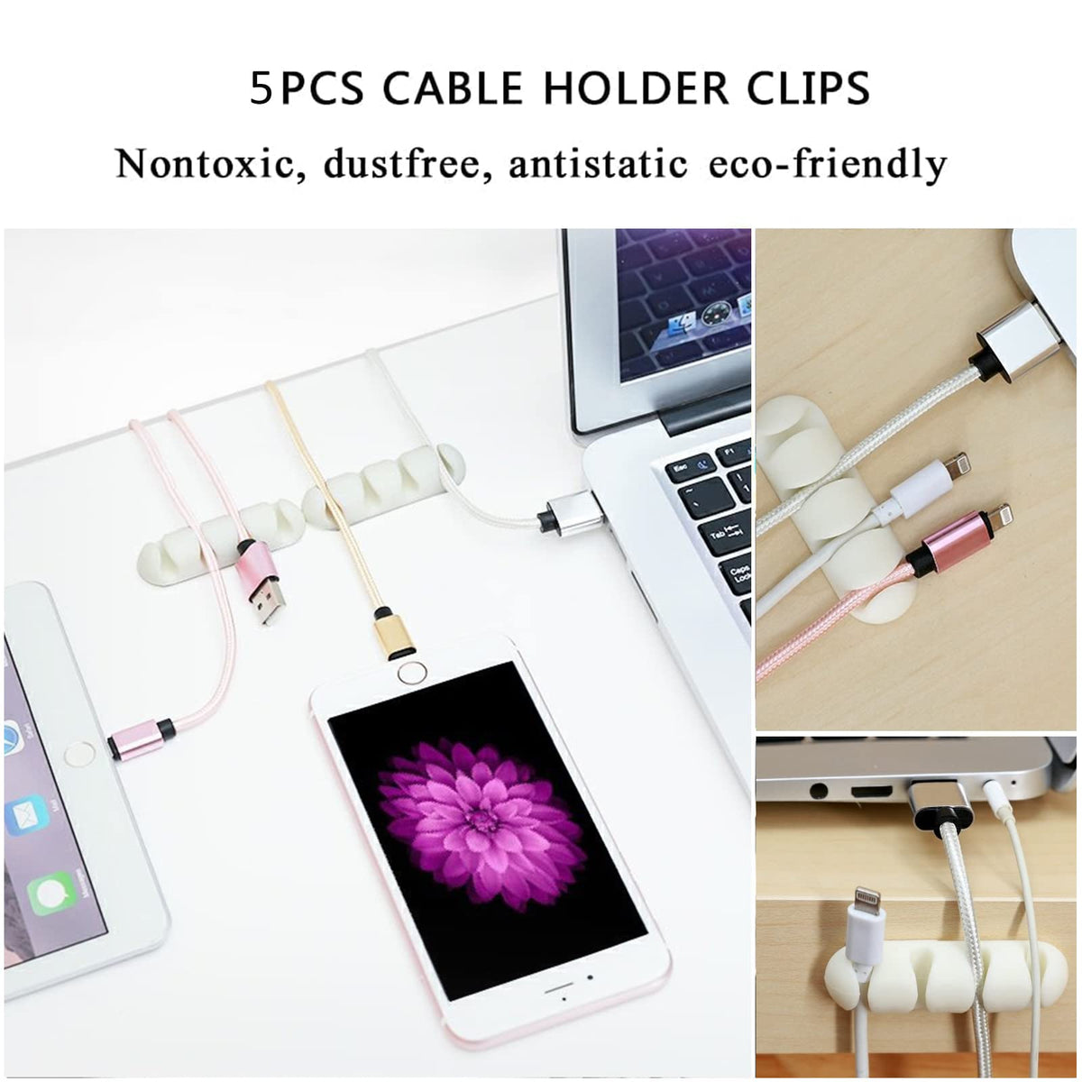 CHZHLI White Cable Management Organizer Kit, 2 Wire Sleeve Protector, 41 Self Adhesive Cable Clips Holder, 10pcs+2 Roll Reusable Cable Ties and 100 Cable Zip Ties for TV Computer Cord Tidy Under Desk