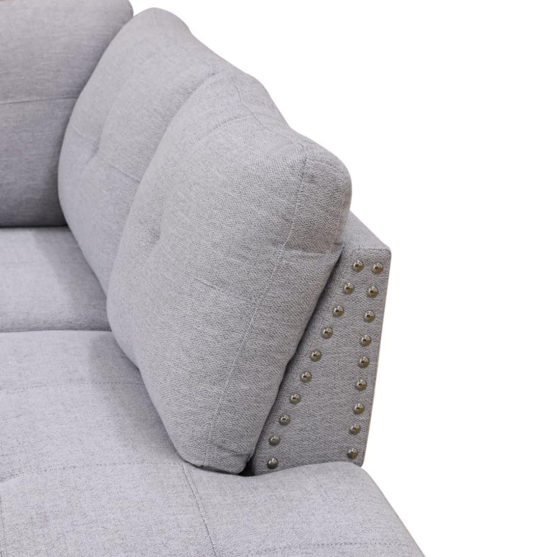 UOCFYK L-Shaped 3-Piece Flannel Sofa with Ottoman, Sectional Couch Set for Living Room, Office, Apartment, with Cup Holder, Grey White