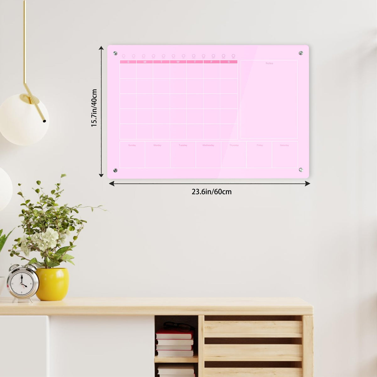 Marribol Large Acrylic Calendar for Wall,24"X16",Acrylic Dry Erase Calendar for Wall,Pink Dry Erase Board for Home/Office