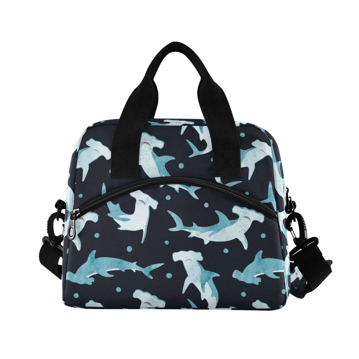 PJGINUIUA Lunch Bag for Women Men Lunchbox Organizer, Hammerhead Shark Leakproof Lunch Cooler Tote with Shoulder Strap for Kids Adult Insulated Thermal Bag for Work School Picnic Beach