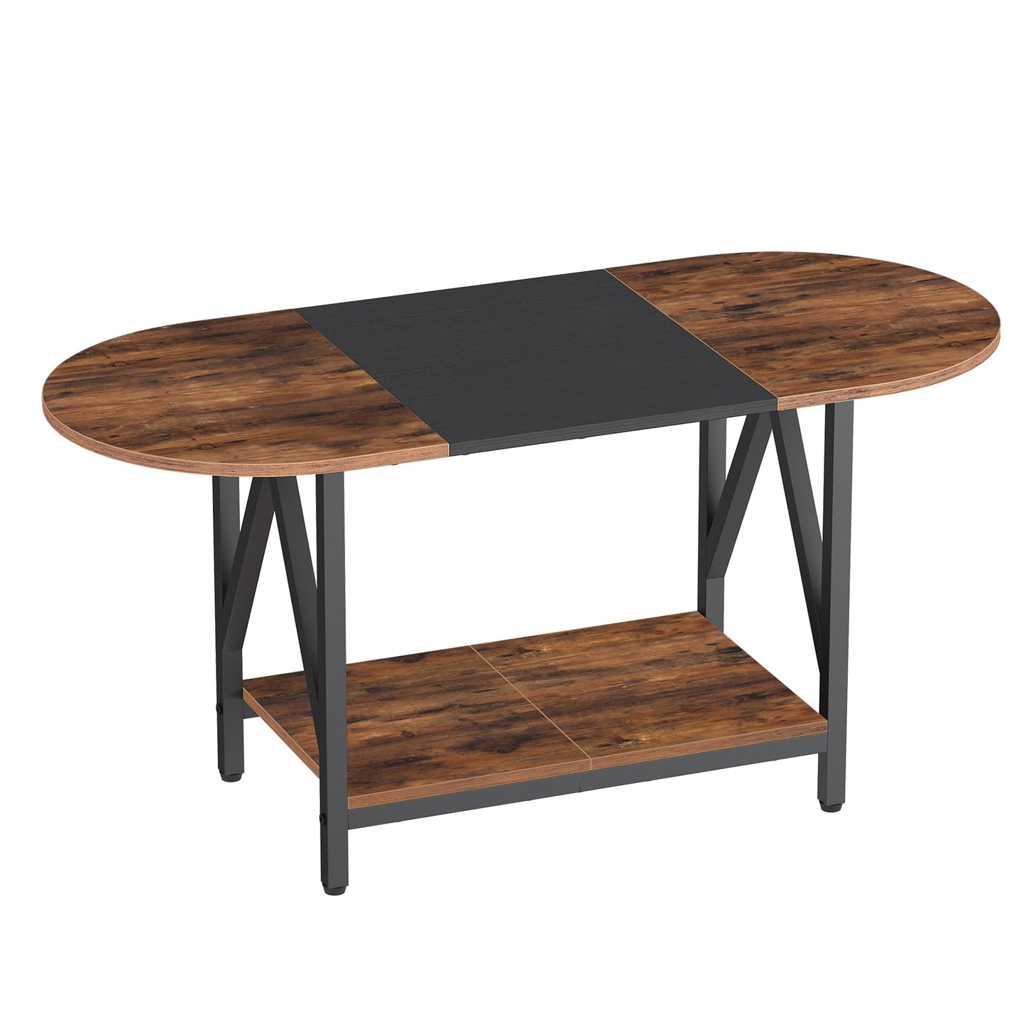 HOOBRO Coffee Table for Living Room, 2-Tier Oval Coffee Table, Industrail Centre Table with Open Shelf, for Small Space, Home Office and Dining Room, Rustic Brown and Black BFK13KF01