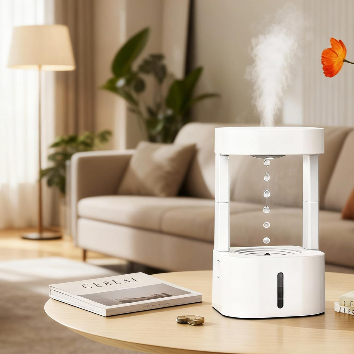 Anti-Gravity Humidifier, Levitating Water Fountain with 7-Color Mood Light, 3-in-1 Tabletop Fountain & Mini Humidifier for Home Office Bedroom, Novelty Gift