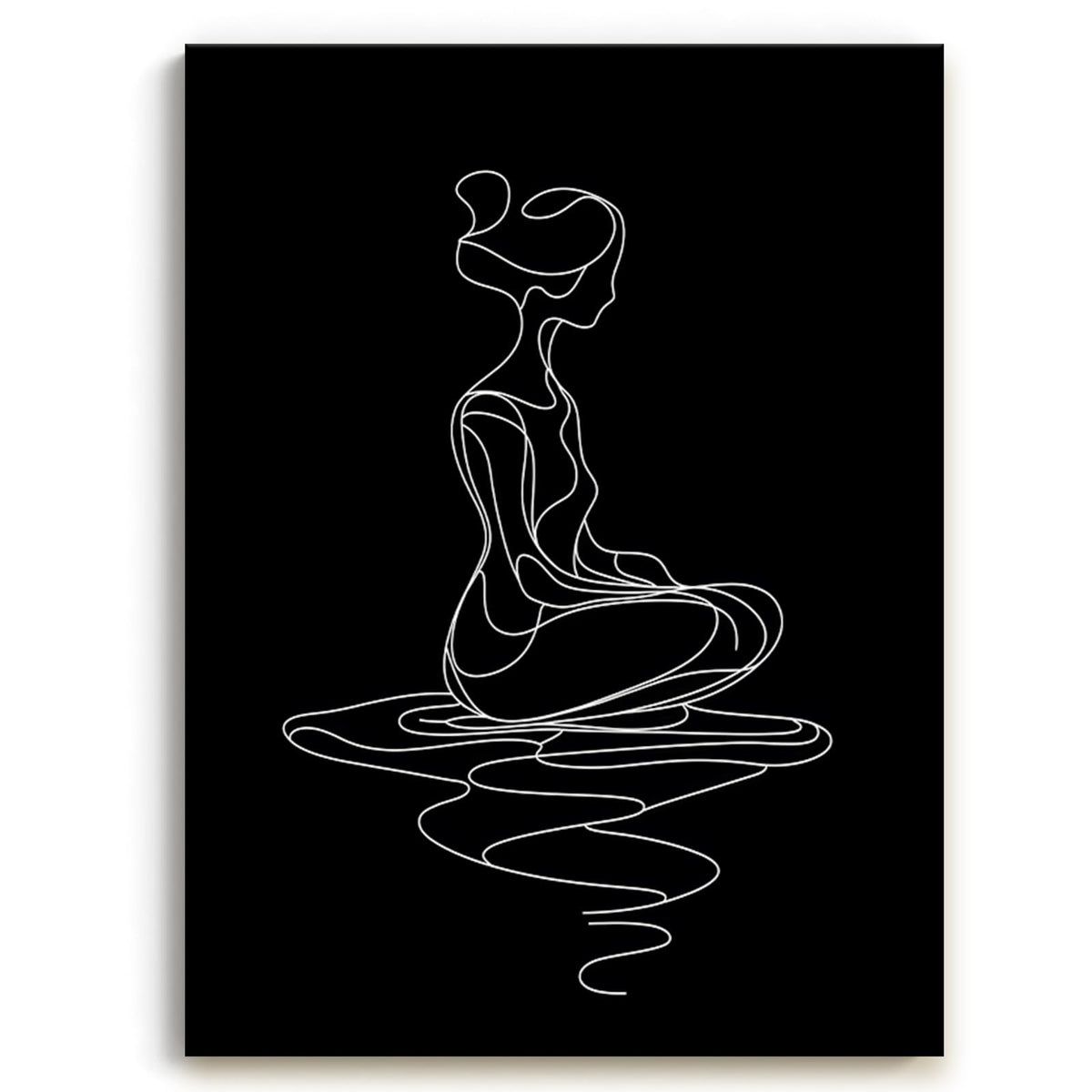 CCCHCY Minimalist Black and White Line Canvas Wall Art, Abstract Modern Zen Art Print, Meditating Woman Wall Decor, Serene Yoga Pose Artwork, Spiritual Home Décor for Living Bedroom, 12" x 16"