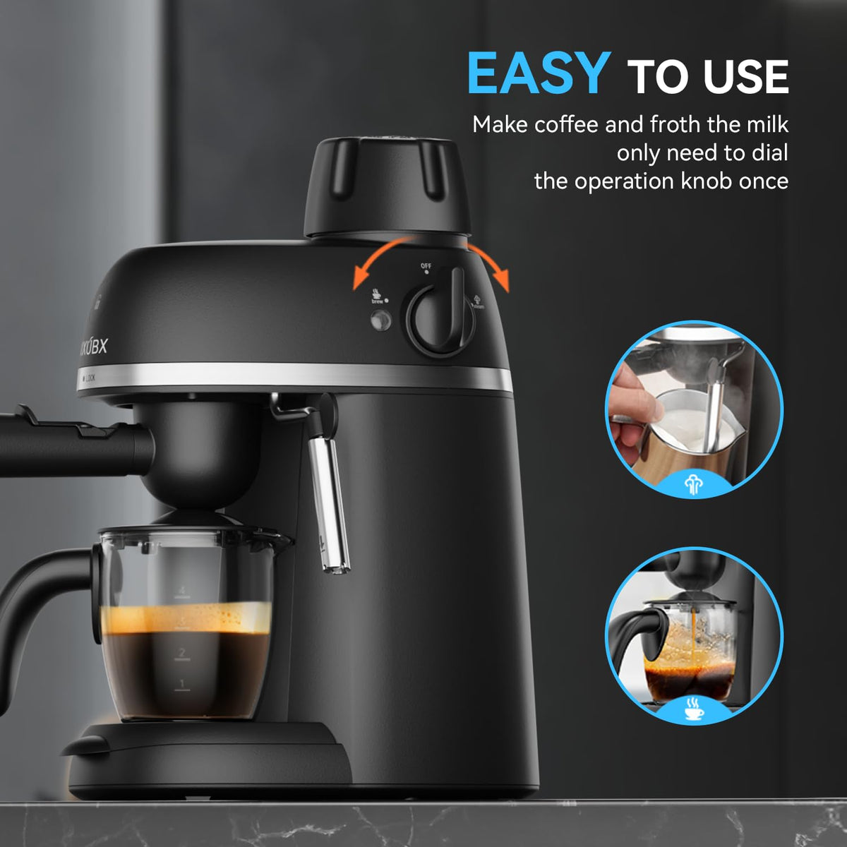 XIXUBX Coffee Machine, 3.5 Bar Espresso & Cappuccino Machine with Steam Wand, Compact Design Coffee Maker for Latte, Safety Lock & Tritan Cups, 800w, Black