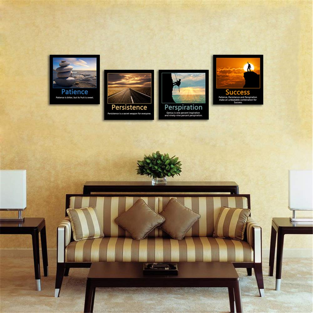 Artsbay Motivational Wall Art Inspirational Quotes Prints Office Wall Decor Classroom Gym Decor Teamwork Framed Painting 16" W x 16" H x 4PCS