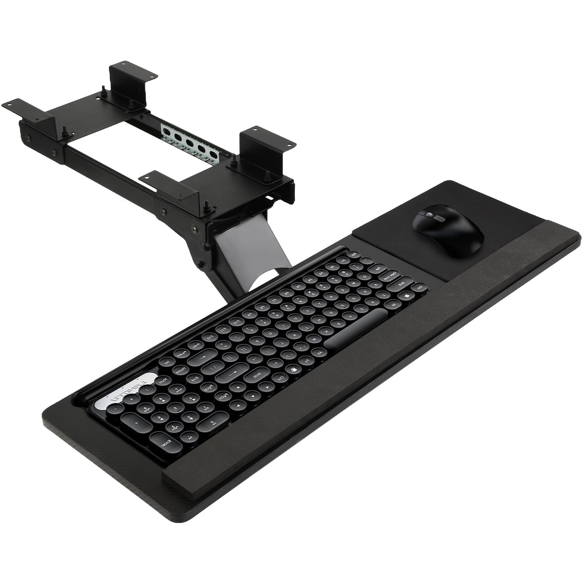 Keyboard Tray Under Desk， 360° Adjustable Slide Out Keyboard Tray Under Desk with Mouse Pad & Wrist Rest，Ergonomic Large Size Keypad Tray Holder， Suitable for Office/Game/Home