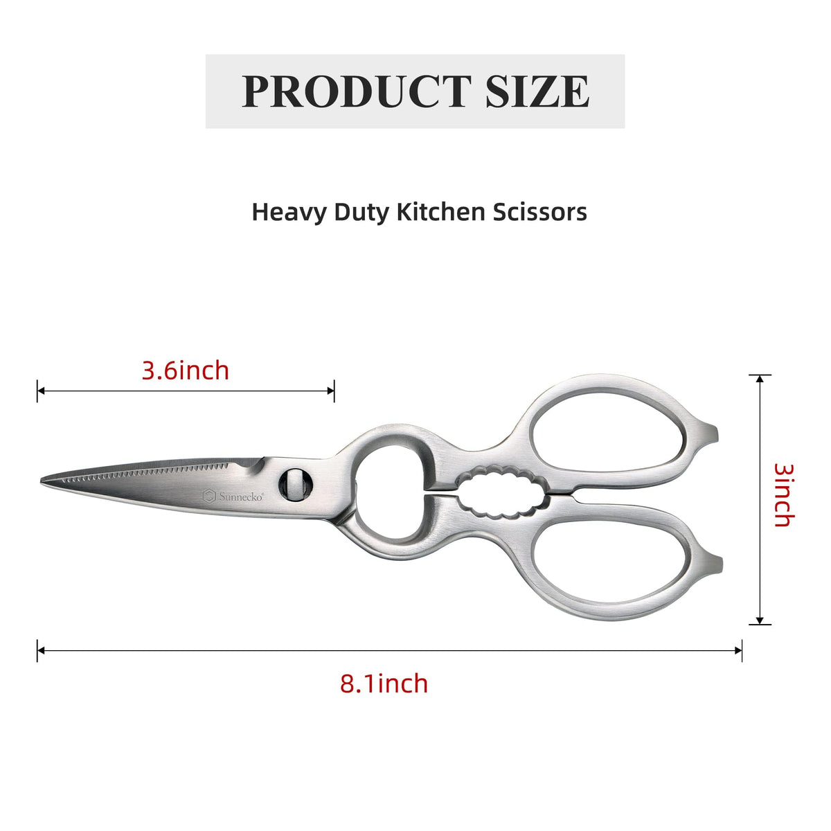 Sunnecko Heavy Duty Kitchen Scissors - Stainless Steel Kitchen Shears, Ultra Sharp Micro Serrated Poultry Shears, Cooking Scissors for Meat, Dishwasher Safe