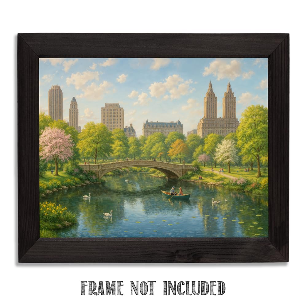 Romantic New York City Central Park in the Spring Painting 11x14 Unframed Poster – Classic Bow Bridge Artwork, NYC Landscape Print for Living Room, Bedroom, Home Office, Condo, or Apartment Décor
