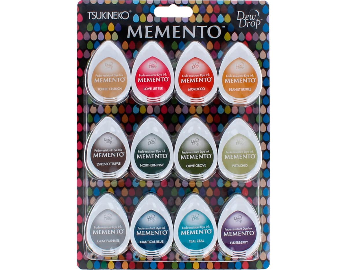 Tsukineko MD012300 Memento Dew Drops Fade Resistant 12-Piece Dye Inkpads Assortment, Snow Cones