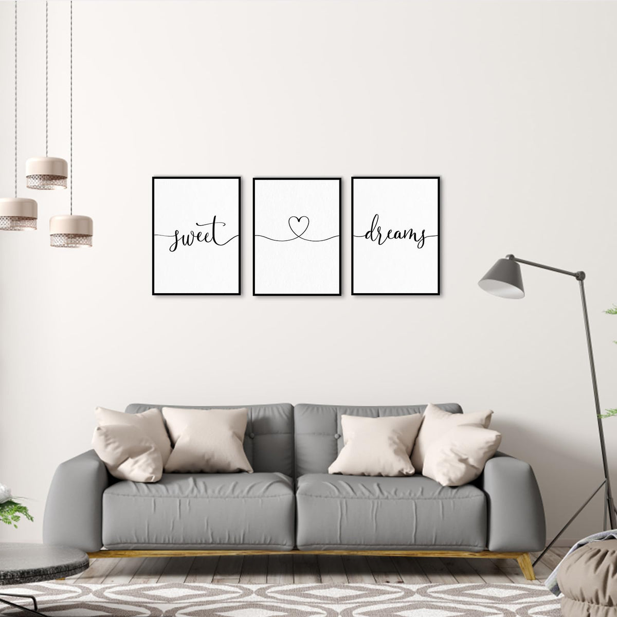 Sweet Dreams Wall Decor Above Bed: 3 Piece Modern Farmhouse Bedroom Art Set, Minimalist Black and White Framed Signs, Rustic Country Wall Art for Master Bedroom Guest Room, 12x16 Inches