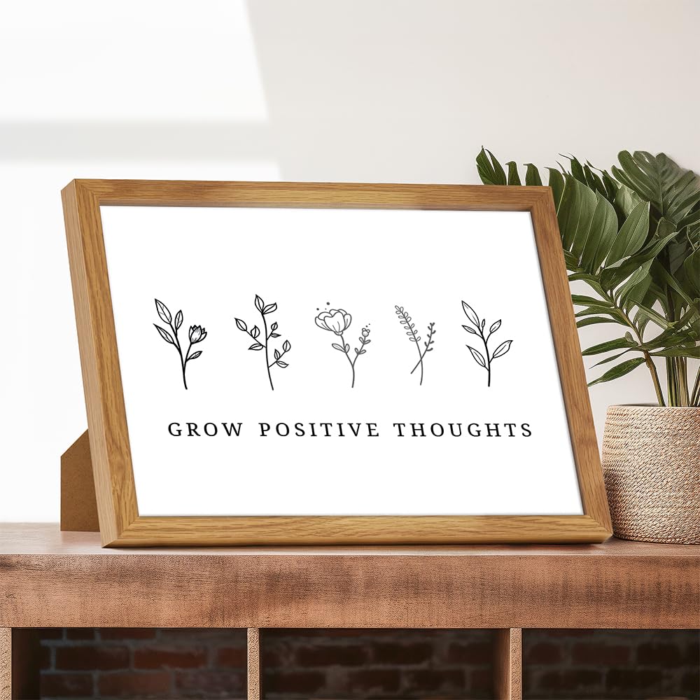 Grow Positive Thoughts Poster 8x10 FRAMED - Inspirational Wall Art & Decor - Encouragement Gifts for Women - Inspiring Quotes Wall Decor - Uplifting Encouraging Sayings - Boho Home Office Decorations