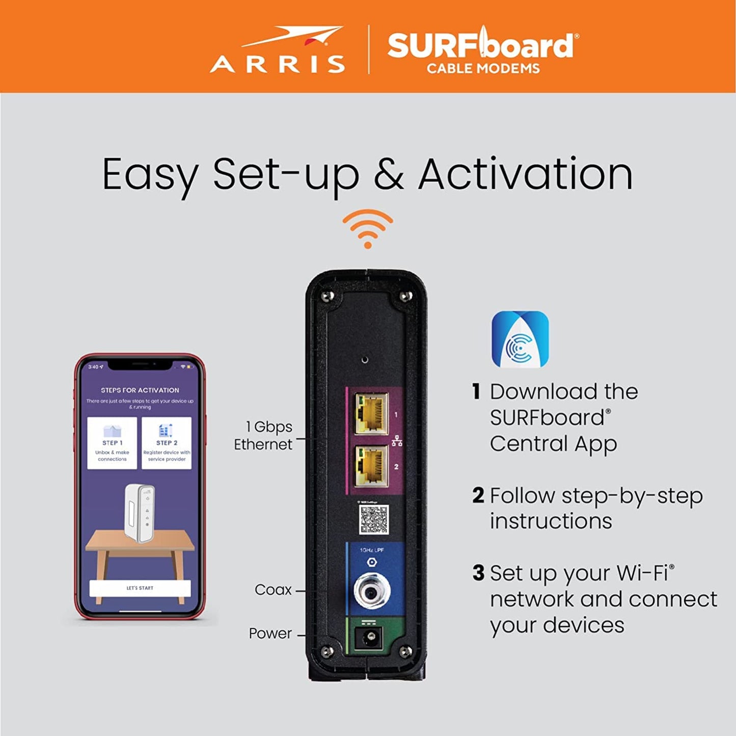 ARRIS (SBG10-RB) - Modem Router Combo - DOCSIS 3.0 16 x 4 Gigabit & AC1600 WiFi, [Check with your provider for compatibility]400 Mbps Max Internet Speeds - Renewed