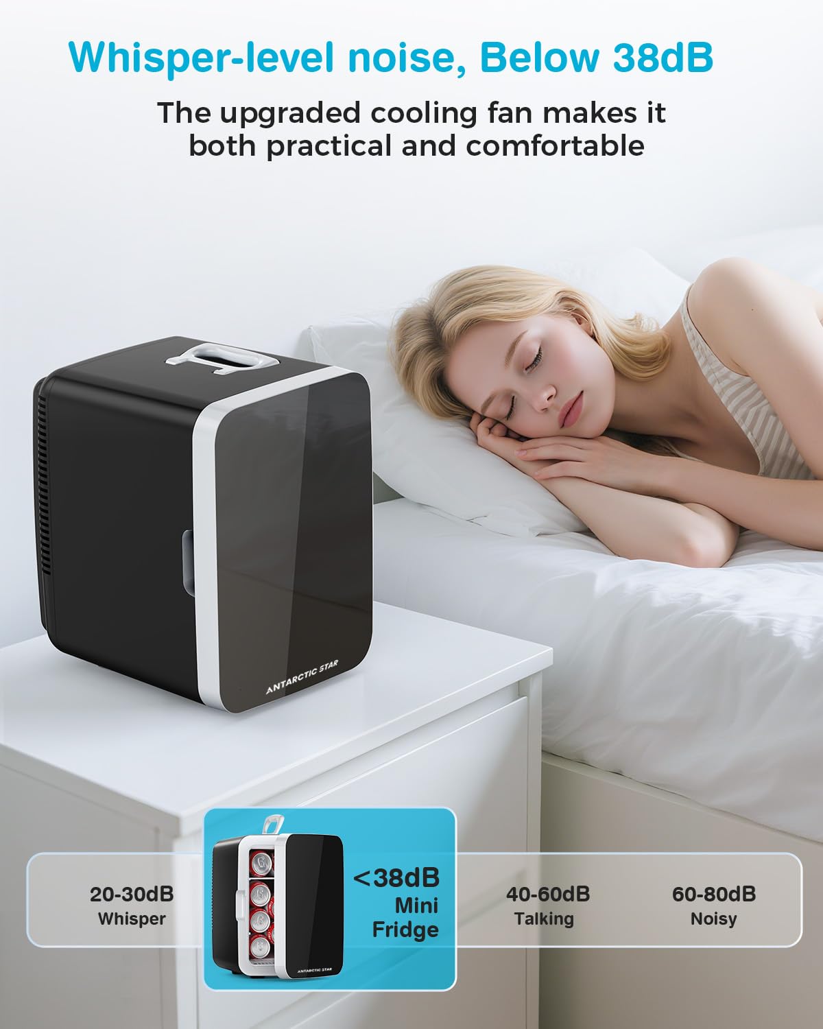 Antarctic Star Compact Mini Fridge, 10L Portable Small Refrigerator, 2.6 Gal Mini Fridge with AC/DC Adapters, Small Cosmetics Cooler for Beverage, Food, Makeup, Bedroom, Office, Dorm, Black