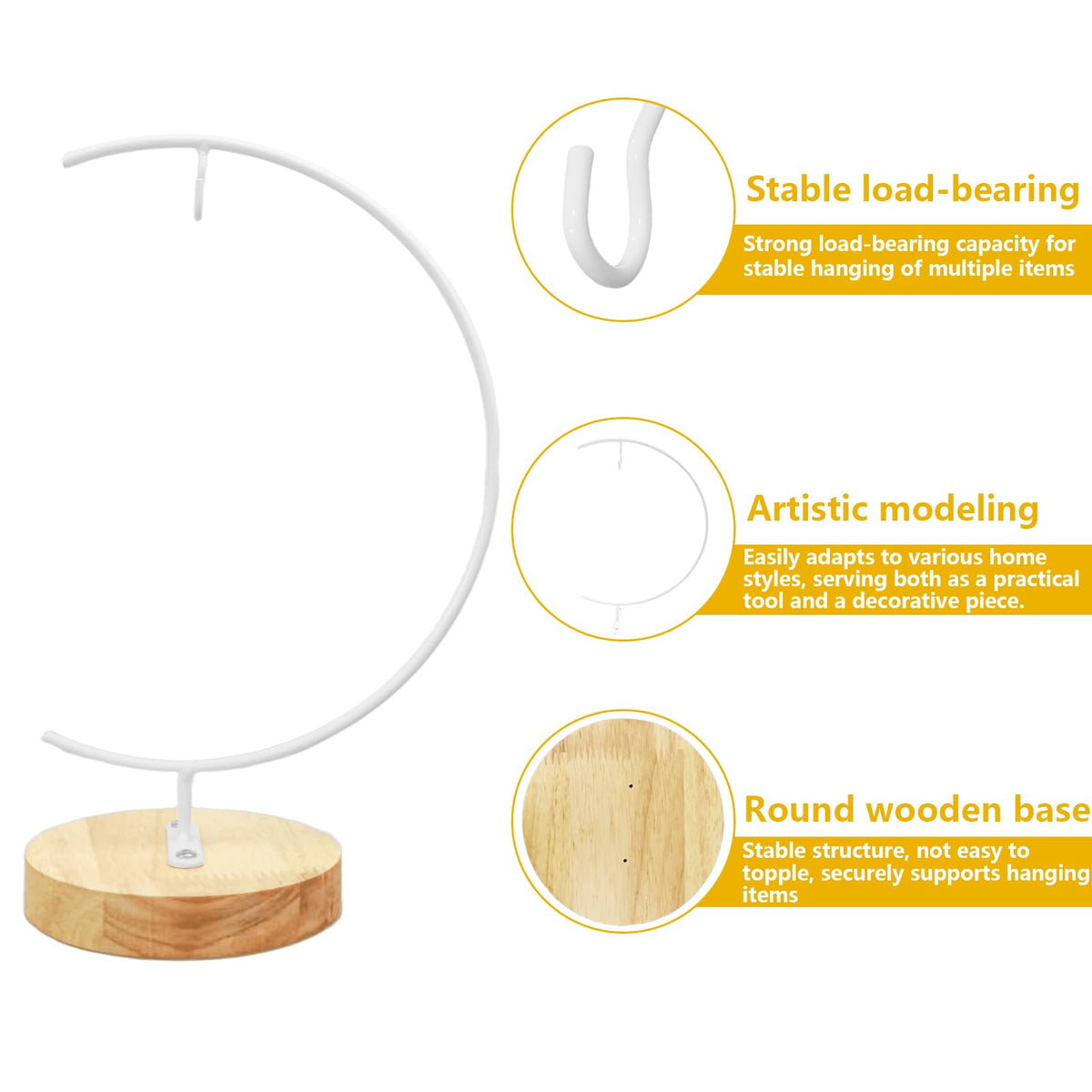 YY YEARCHY 11-inch Ornament Display Stand with Wooden Base Metal Hook Tabletop Holder for Hanging Glass Globe Ball Gifts(3, White)