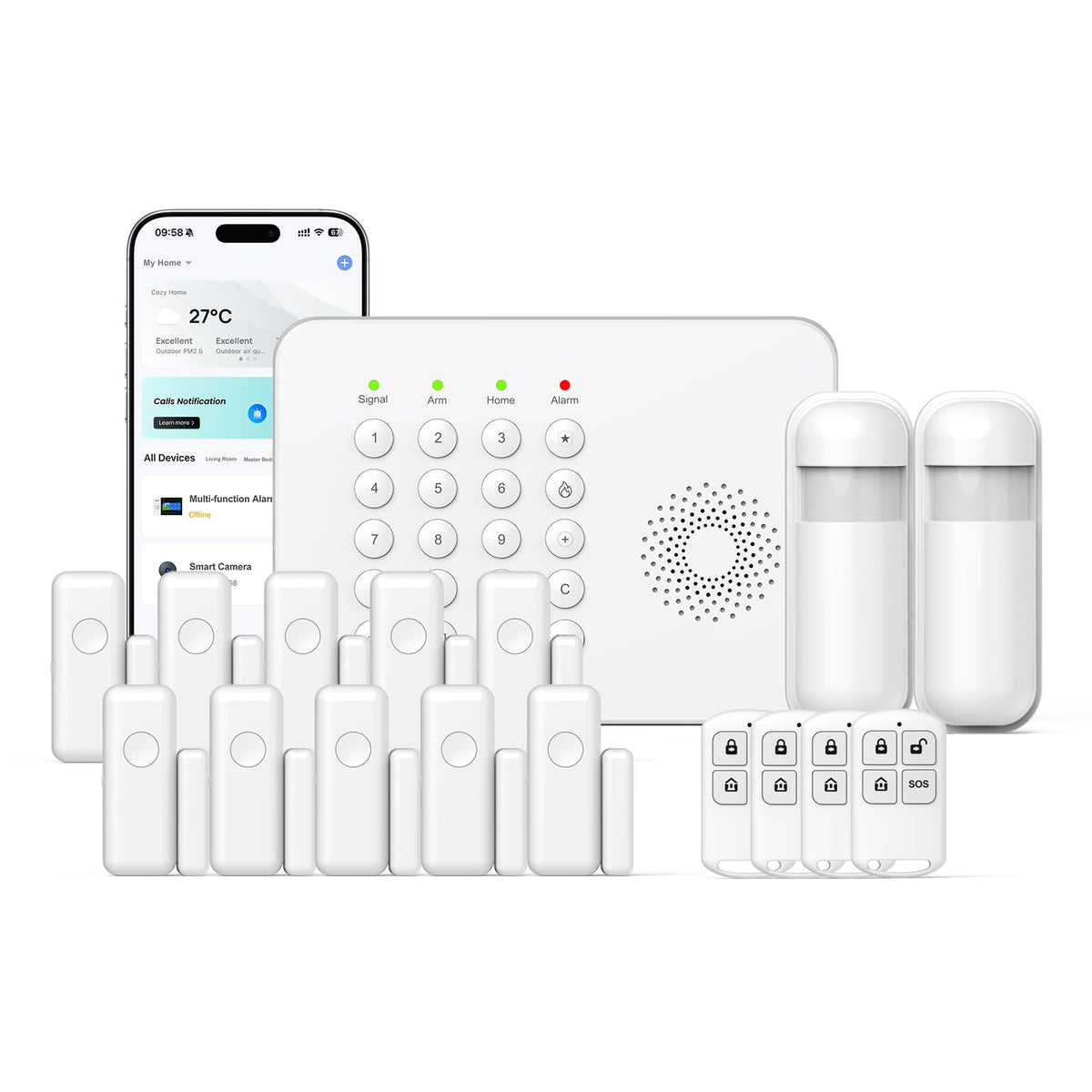 Hapippofa Wireless Home Security System WiFi/4G Home Alarm System with Phone APP Alert | Voice Control | No Subscription Fees | 24/7 Monitoring | Alexa Compatible