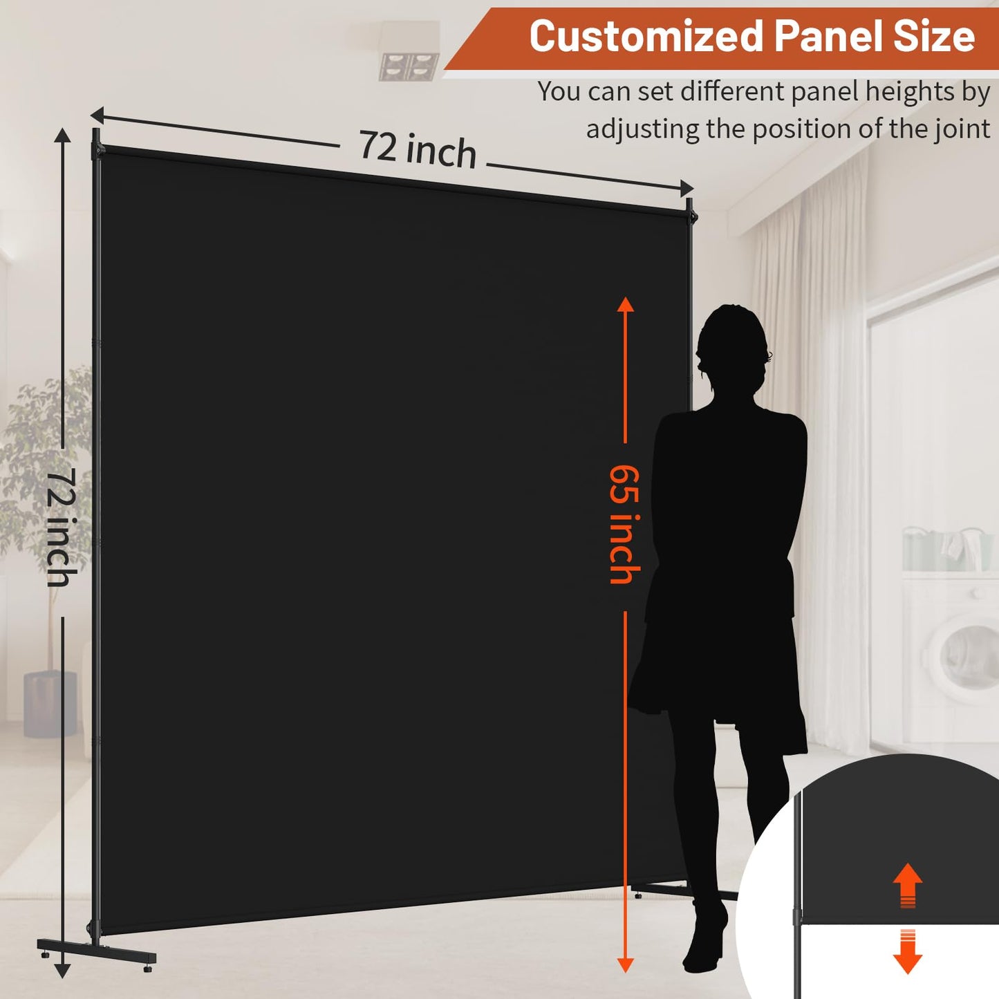 Room Divider, 72x72Inch Large Single Panel Privacy Screen with Thickened Fabric,Freestanding Partition Wall for Room Separation,Portable for Indoor Office,Bedroom,Outdoor Patio,Black