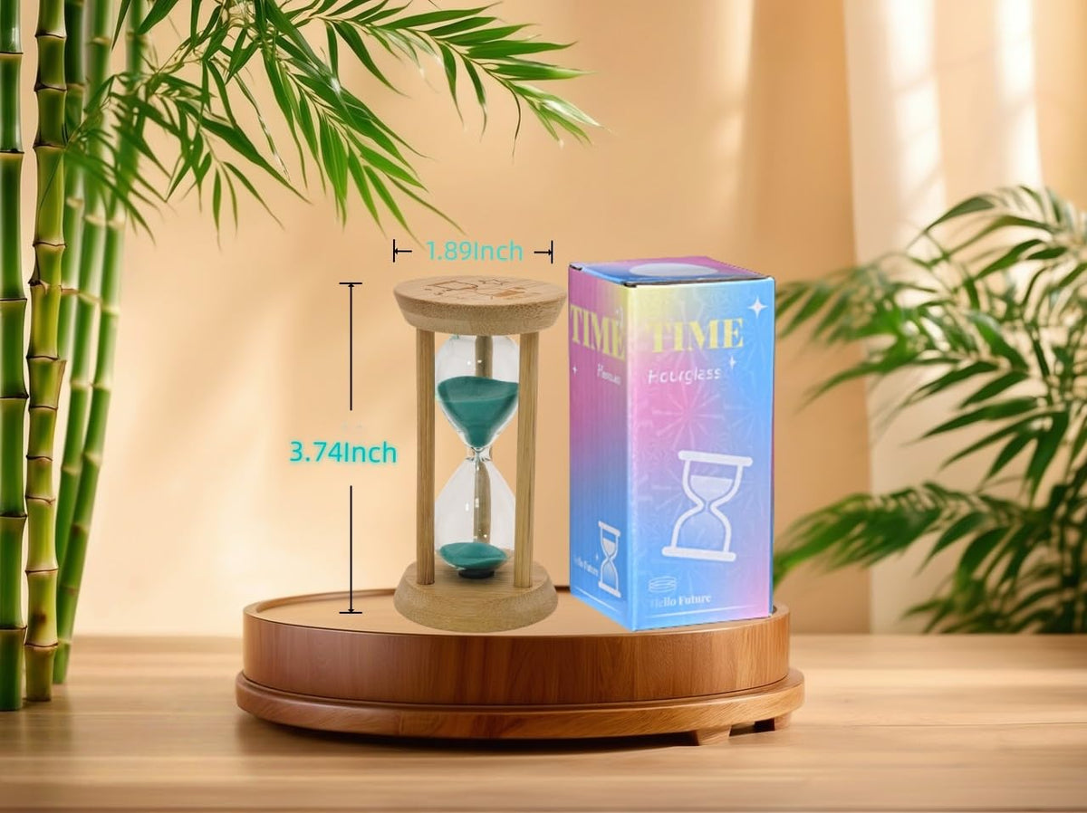 Turquoise Sand Timer,5Min Wood Sandglass Clock - Modern Hourglass Watch with100% Bamboo Frame for Kids Games Classroom Kitchen Home Office Decor(Turquoise+5Min)