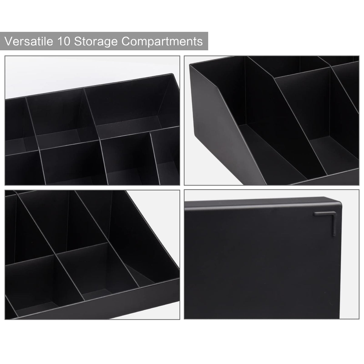 SZQINJI Coffee Condiment Organizer Holder 10-Compartment Break Room Coffee Condiment Caddy Cup Storage Holder Black
