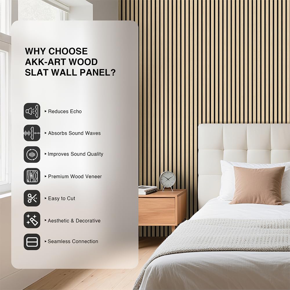 AKK-ART Wood Panels for Wall, Soundproof & Acoustic Wood Slat Wall Panel for Interior Decor, Sound Absorbing Panels for Office,Home Theater & Living Room(Oak#13,2 Pack-47.2"*23.6")