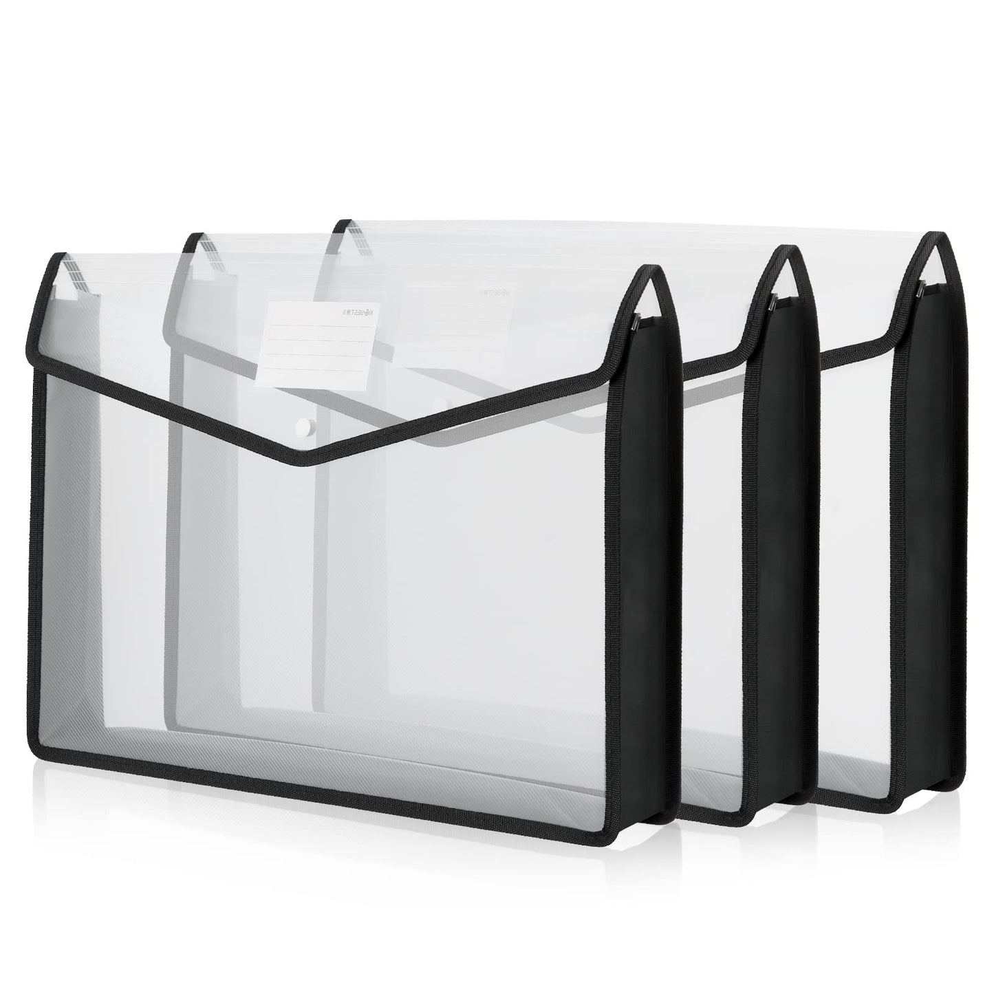 3 Pcs 11 x 17 Inch Expandable Tabloid Size Document Folder with Label A3 Plastic Folders for Documents Expanding File Wallet Envelope Size (3, Black)