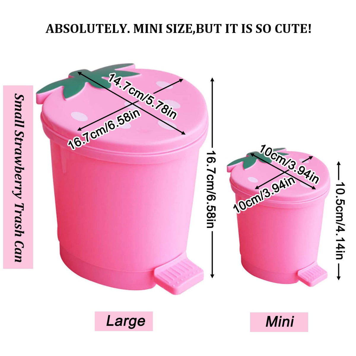 BxuxJar Strawberry Trash Can, 1 Gallon Small Pink Trash Cans with 0.3 Gallon Mini Garbage Can, Cutecore Room Decor Kawaii Cute Trash Can for Bedroom with 2 Rolls Garbage Bag and 3D Cartoon Stickers