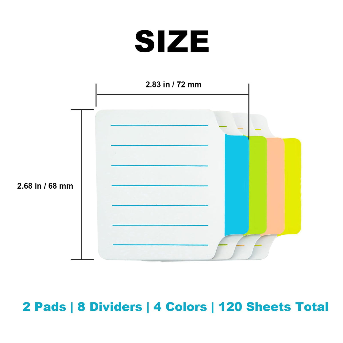 AAAA 4A 2 Pads Divider Sticky Notes Tabs 2 2/3 x 2 7/8 Inches, White, Lined Sticky Notes with Lines for Notebooks, Books, Office, School Supplies, 15 Sheets/Divider, 4 Dividers/Pad, 120 Sheets Total