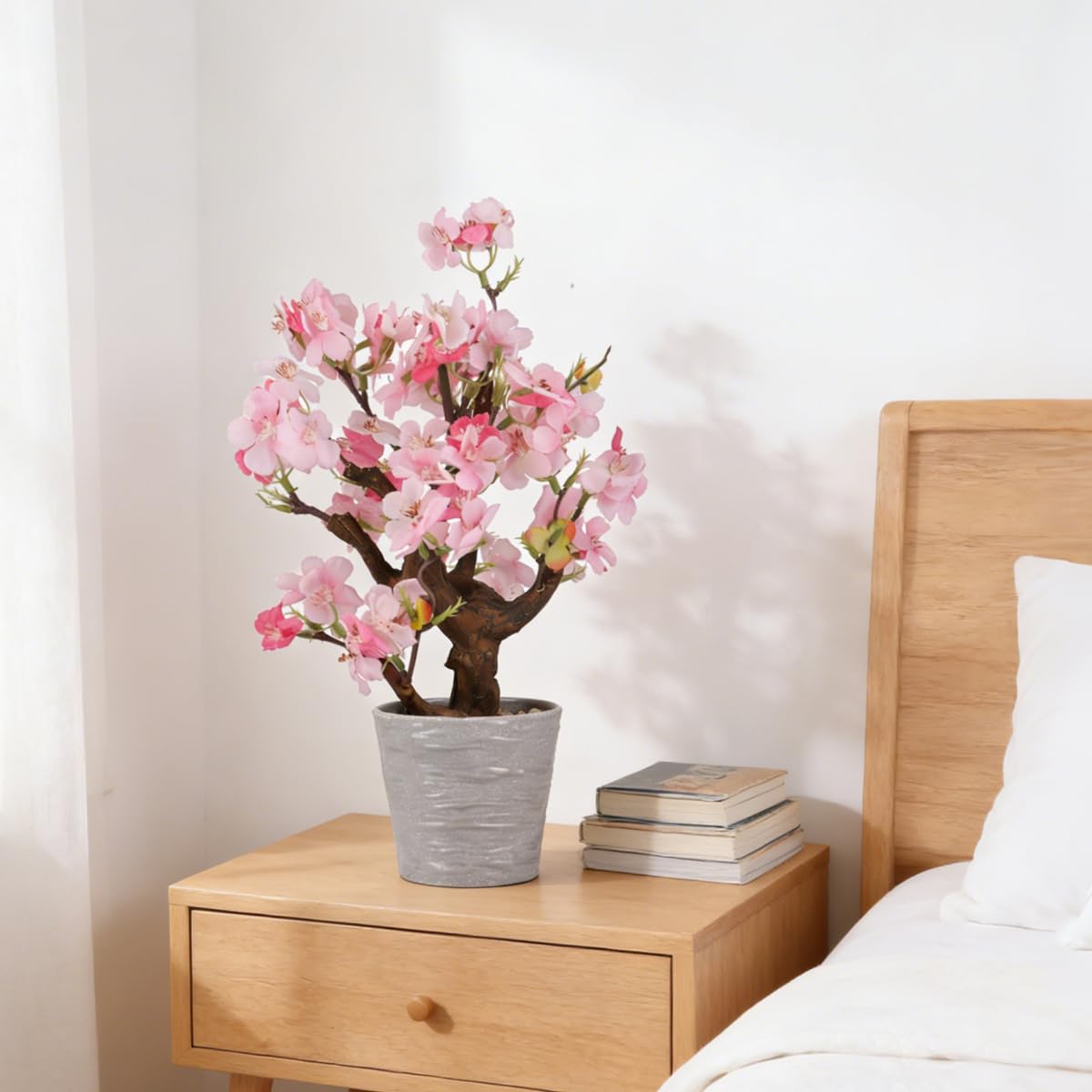 KAIRNE Artificial Pink Cherry Blossom Potted,13" Tall Fake Bonsai Flowers Tree,Lifelike Floral Faux Plants,Realistic Decorative Flowers Potted,Spring Decoration Home Office Desk Decor