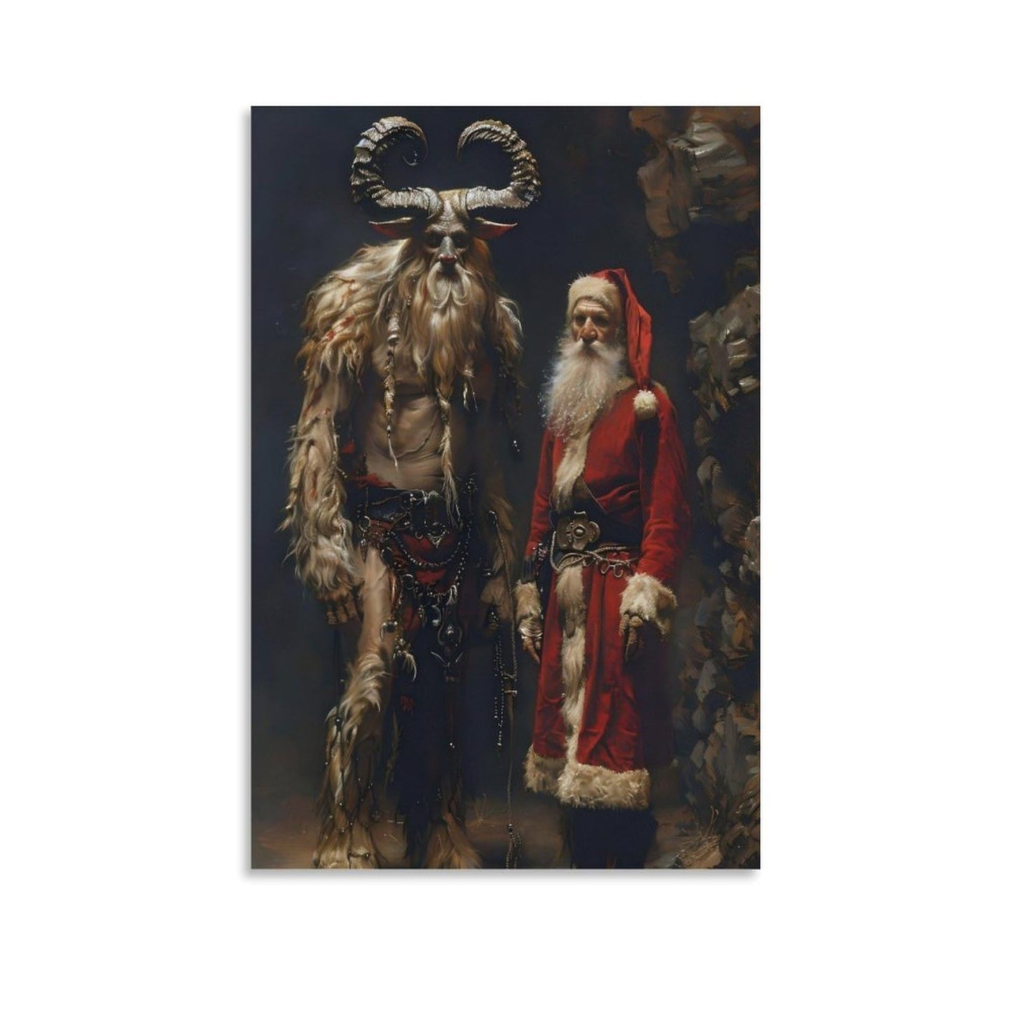 Saint Nicholas And Krampus Alpine Folklore Canvas Printing Wall Art Prints Festive Posters Scandinavian Rustic Style Christmas Yule Theme Wall Decor Living Room Bedroom Office Gift 12x18inch(30x45cm)