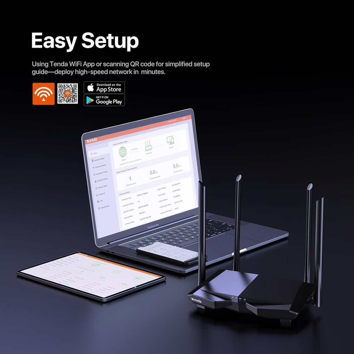 Tenda AC1200 Smart WiFi Router, High Speed Dual Band Wireless Internet Router with Smart APP, 4 x 100 Mbps Fast Ethernet Ports, Supports Guest WiFi, Access Point Mode, IPv6 and Parental Controls(AC6)