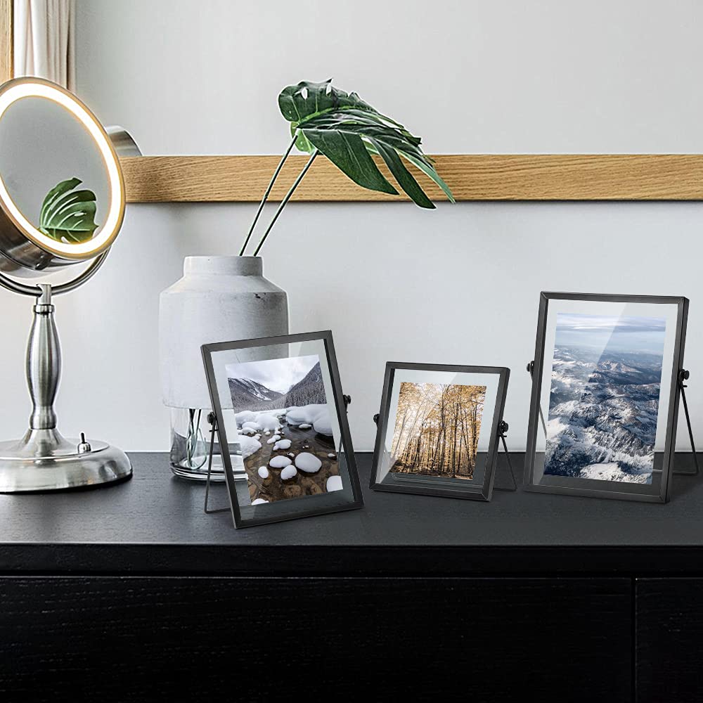 ZONYEO Set of 3 Glass Picture Frame, Collection Simple Metal Floating Frame with Glass Cover Includes 4x4, 4x 6, 5x7
